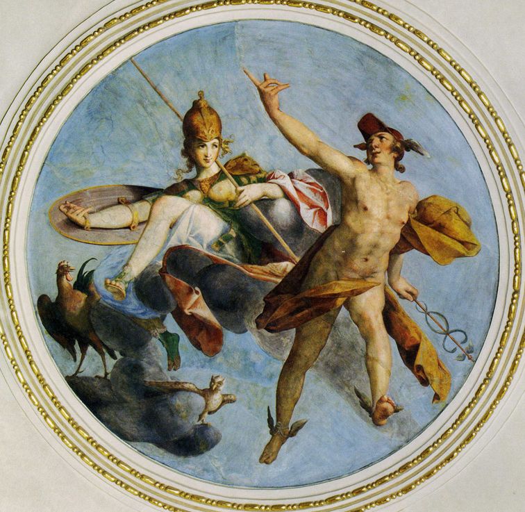 laevum Mercurio, dextrum tibi, bellica virgo.