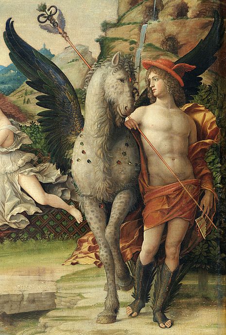 laevum Mercurio, dextrum tibi, bellica virgo.