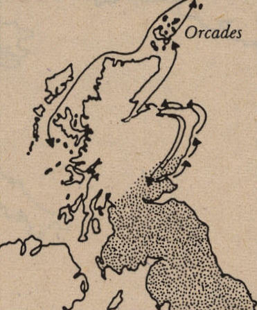 bearbeitete Karte aus Tacitus, De vita et moribus Iulii Agricolae - Aschendorff 1992