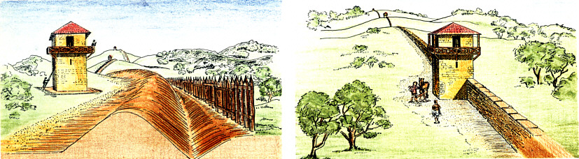 links: obergermanischer Limes, rechts: r�tischer Limes